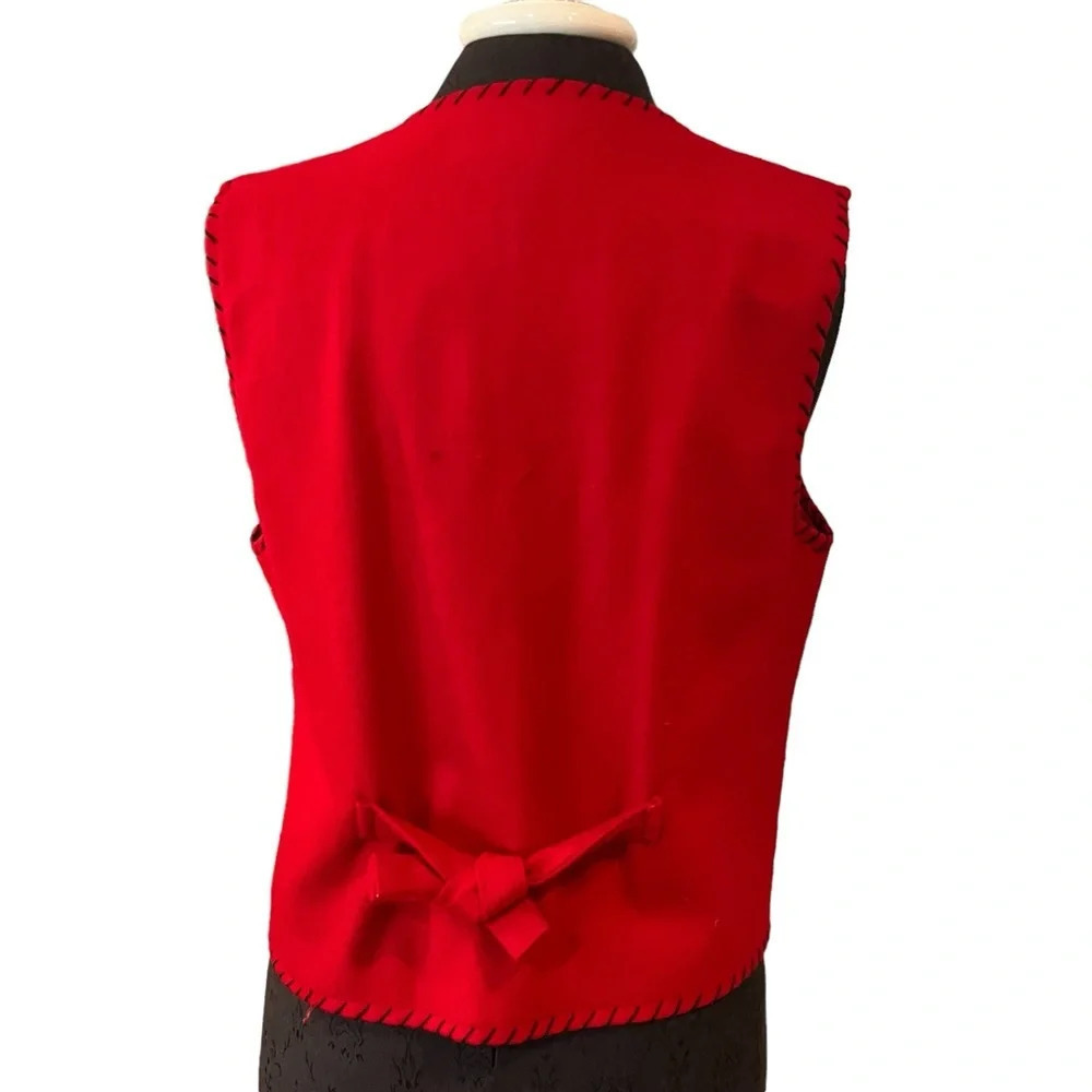 Vintage Dress Barn Red Wool Blend Reindeer Applique Vest Medium - Picture 2 of 9